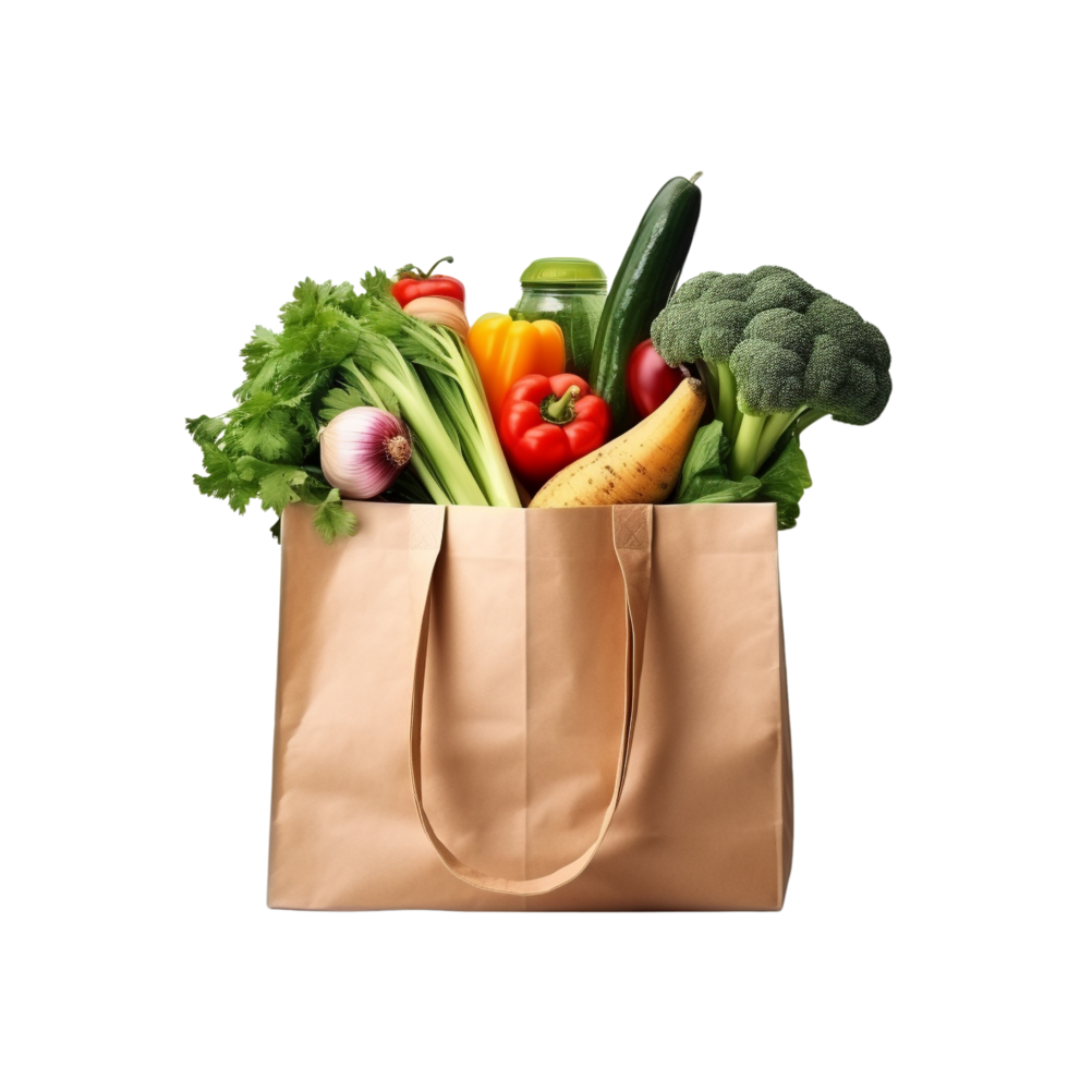 AI generated Paper bag with groceries clip art png