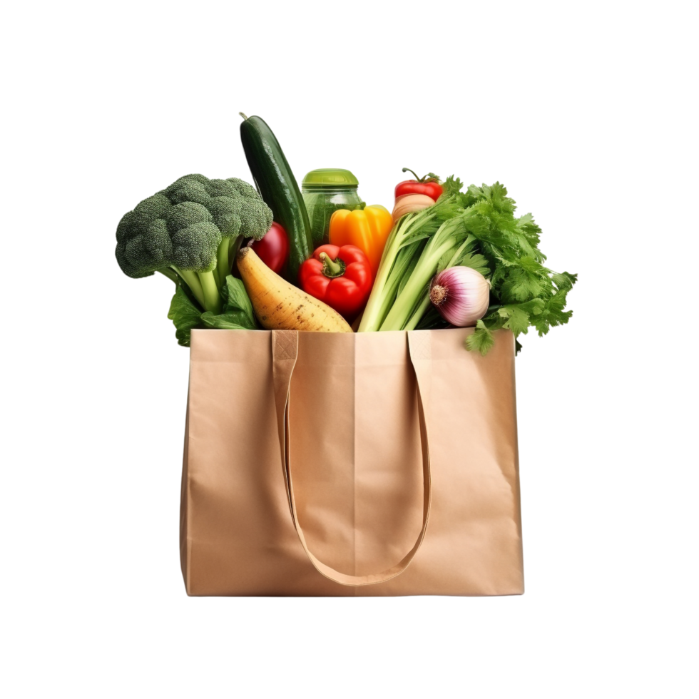 AI generated Paper bag with groceries clip art png