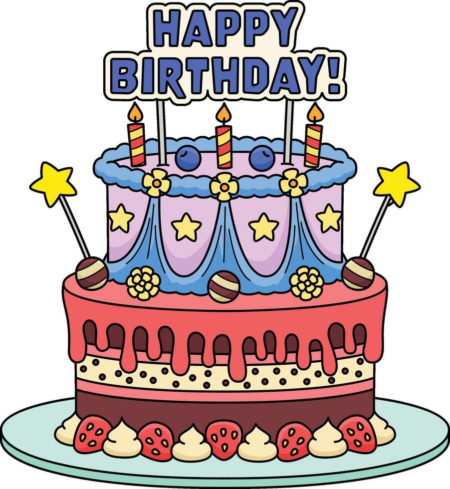 Happy Birthday Cake Cartoon Colored Clipart vector