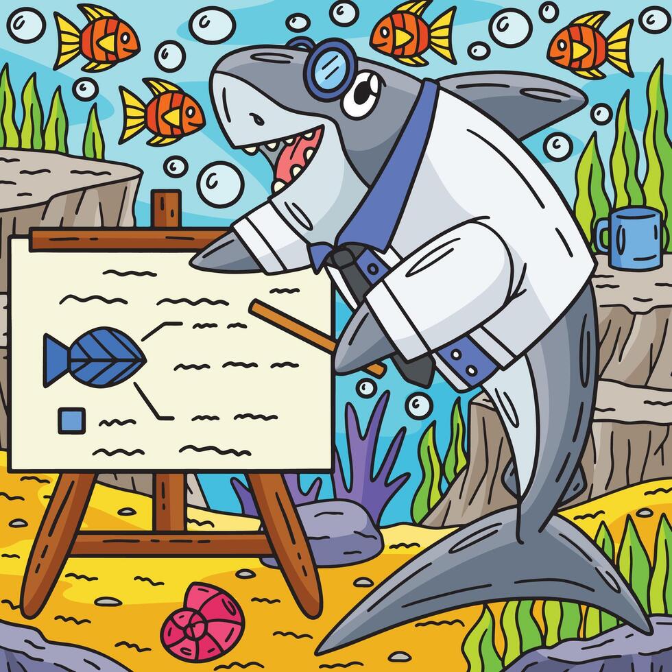 profesor tiburón de colores dibujos animados ilustración vector