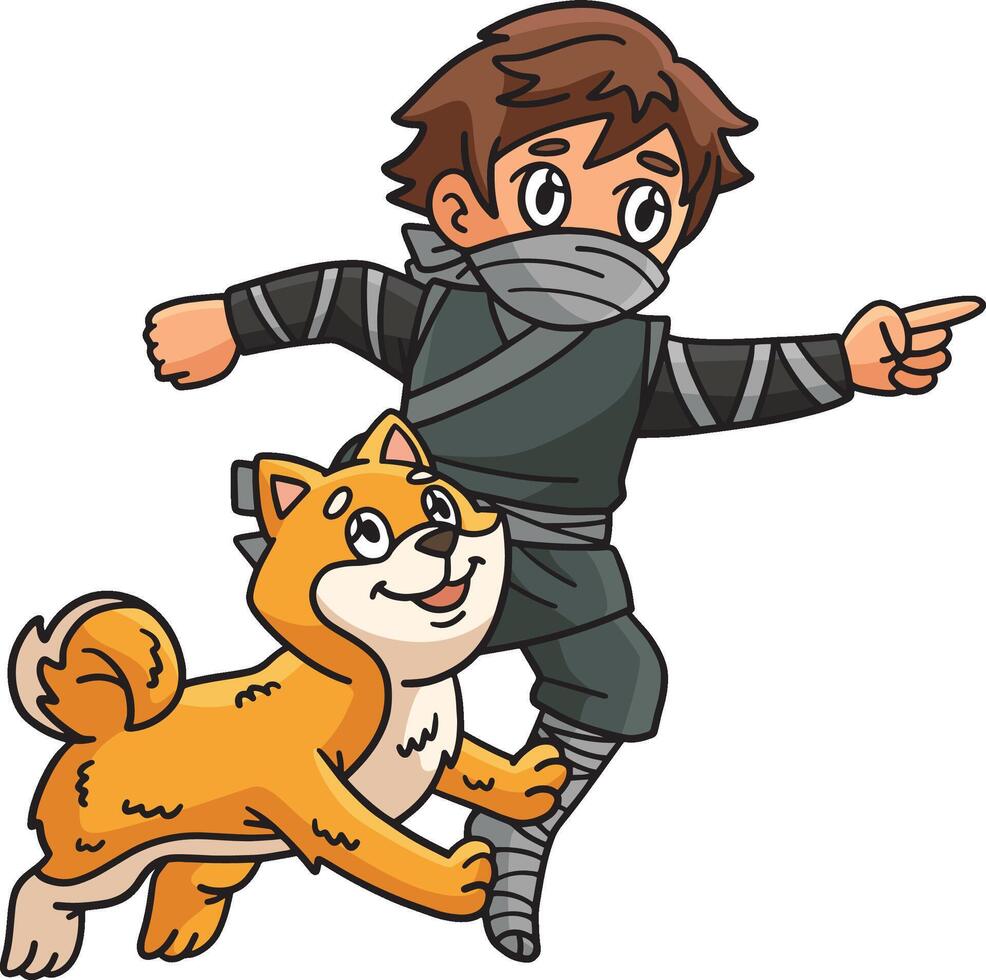 Ninja and Shiba Inu Cartoon Colored Clipart vector
