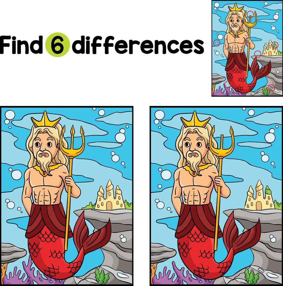 Merman King Find The Differences vector