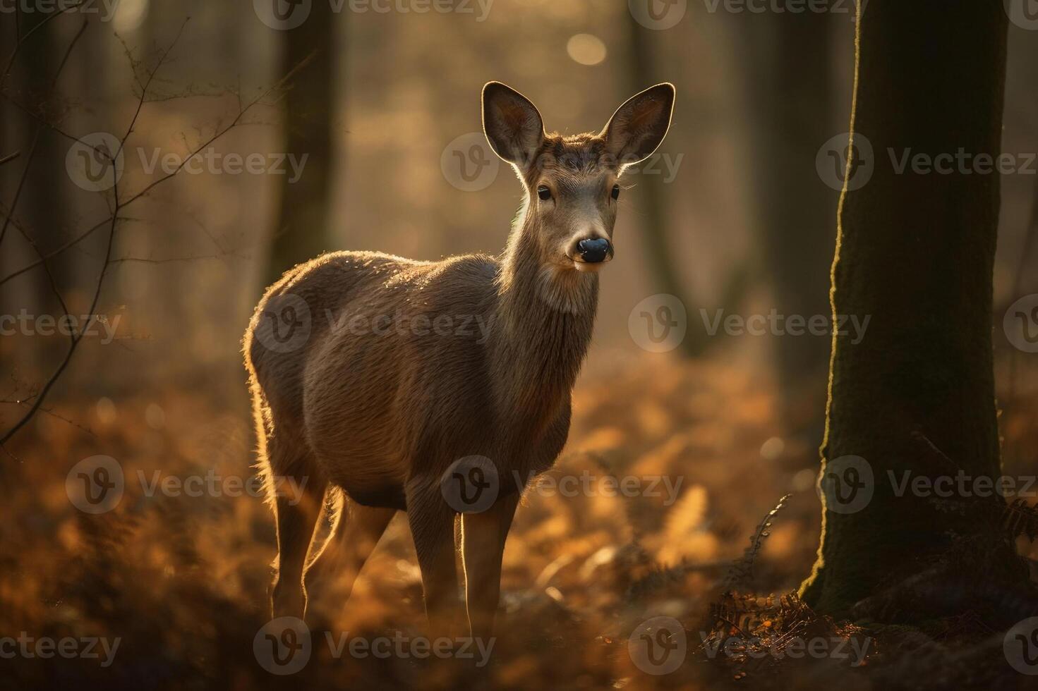AI generated Elegant Deer in Twilight Forest. created with Generative AI photo