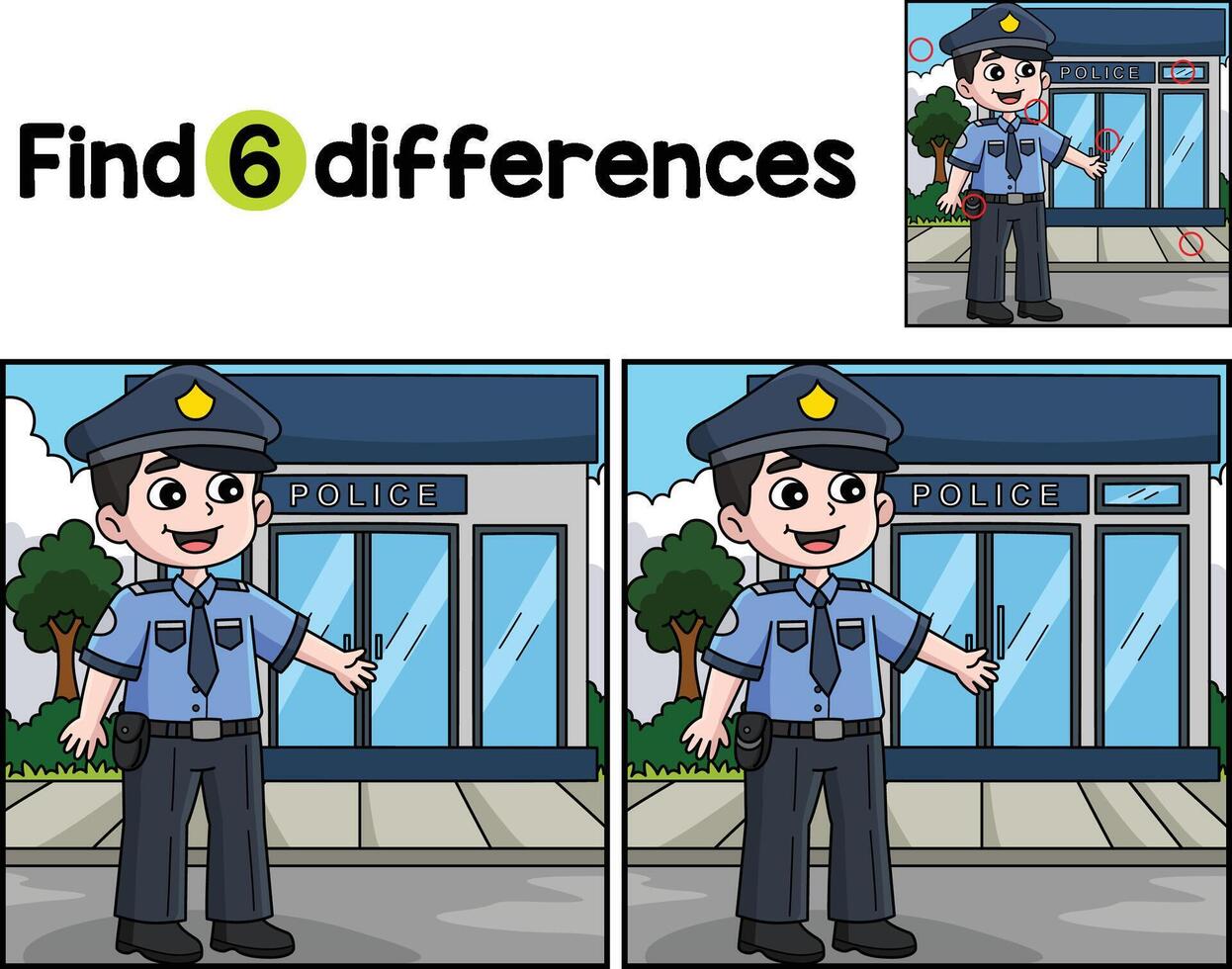 Happy Policeman Find The Differences vector