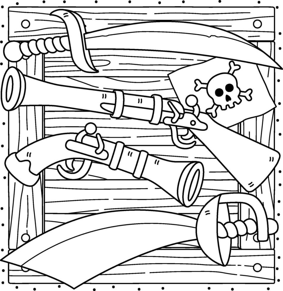 pirata armas colorante página para niños vector
