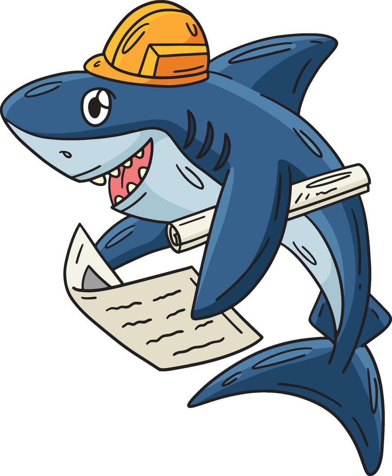 Engineer Shark Cartoon Colored Clipart vector