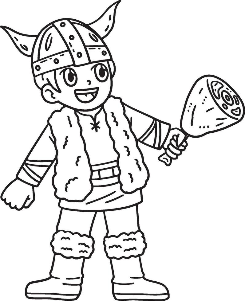 vikingo asado carne aislado colorante página vector