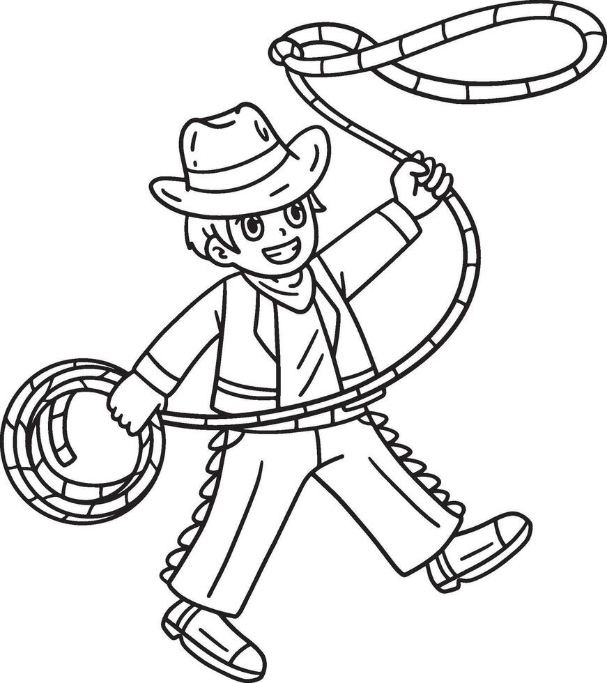 Cowboy with Lasso Isolated Coloring Page for Kids vector