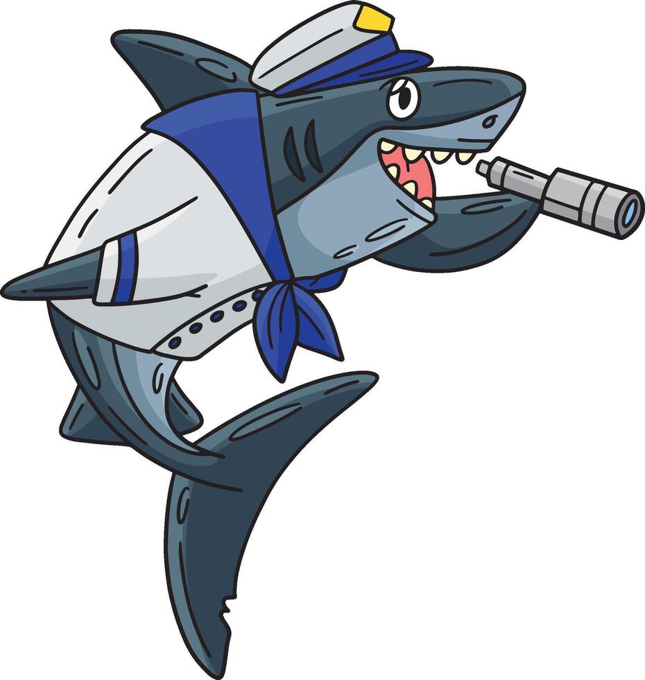 Shark in Marine Outfit Cartoon Colored Clipart vector