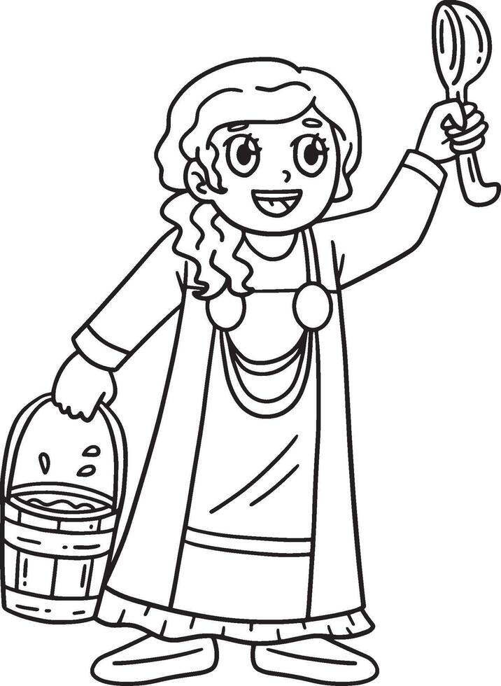 Viking with Bucket of Milk Isolated Coloring Page vector