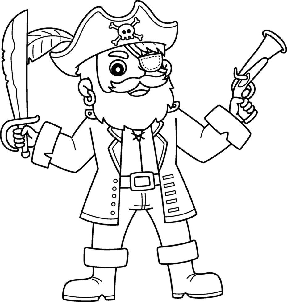 capitán pirata aislado página para colorear para niños vector