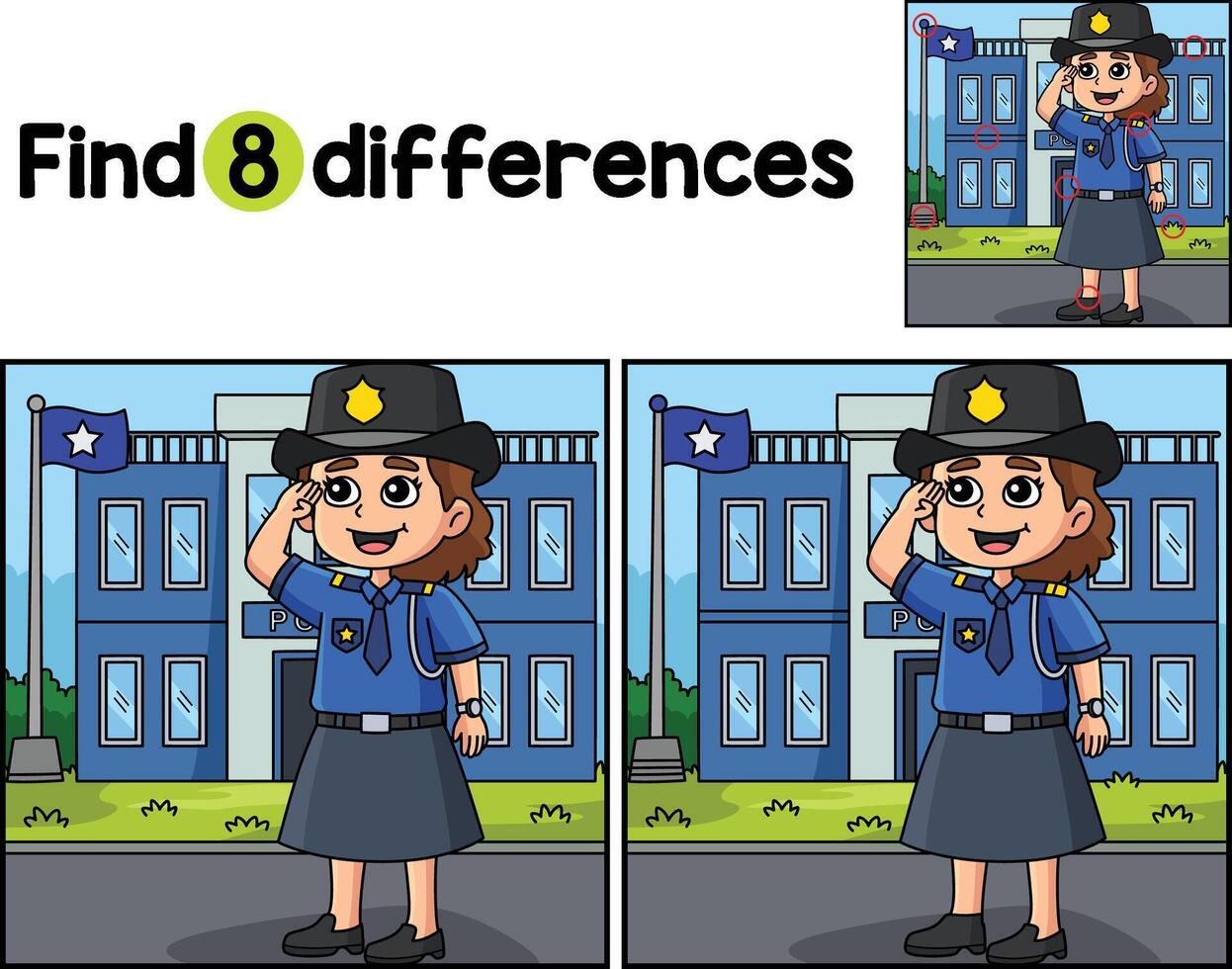 Policewoman Salute Find The Differences vector
