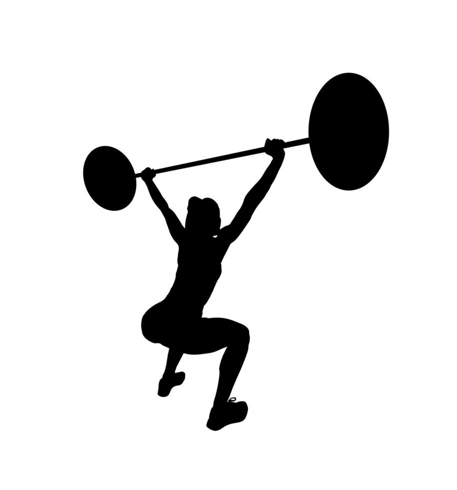 Silhouette of a woman lifting a barbell on white background vector