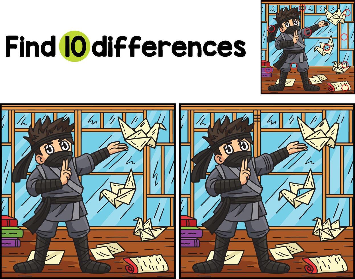 Ninja with an Origami Find The Differences vector