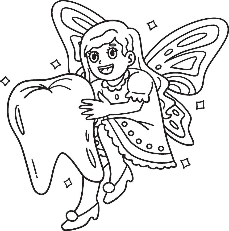 Dental Care Tooth Fairy Isolated Coloring Page vector