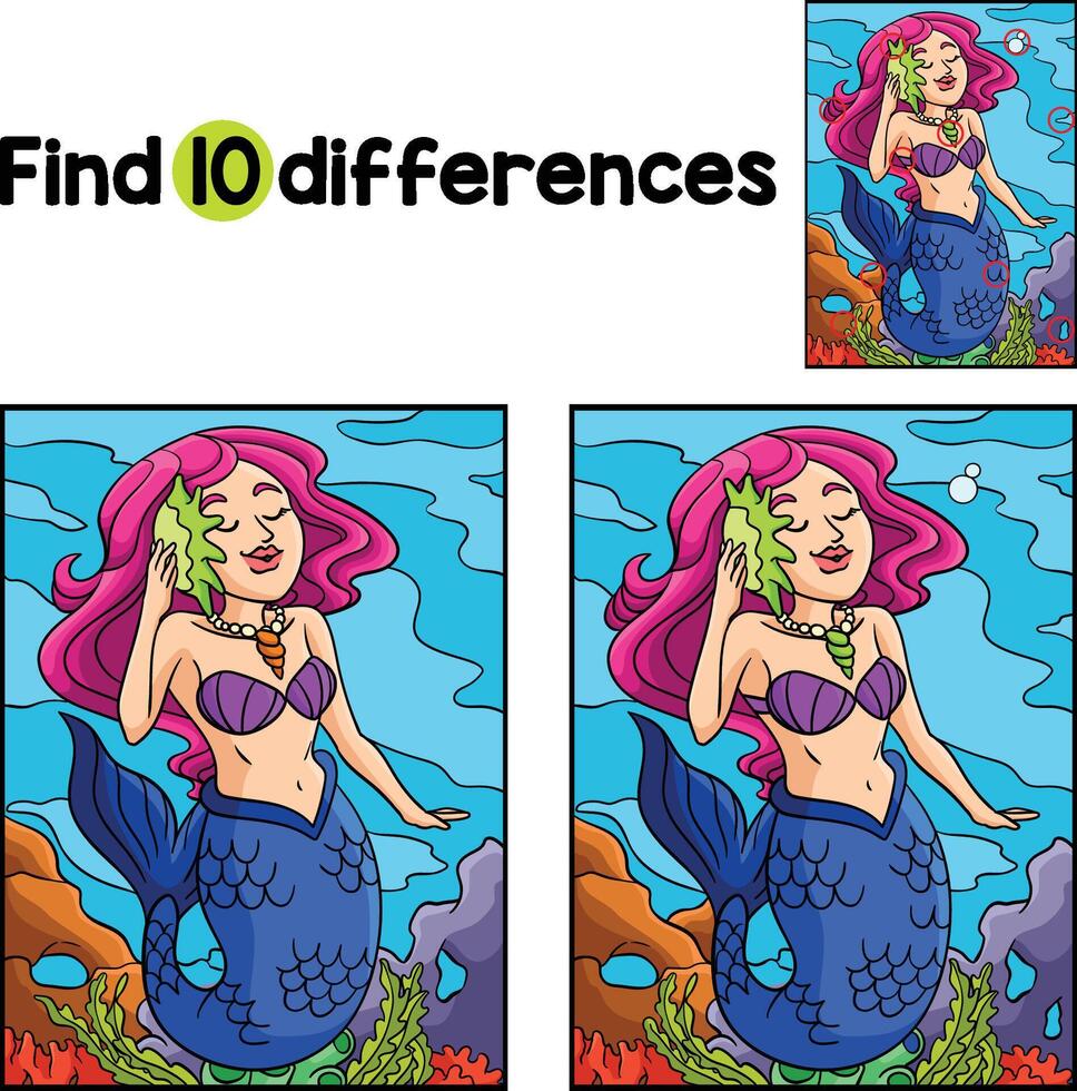 Beautiful Mermaid Find The Differences vector