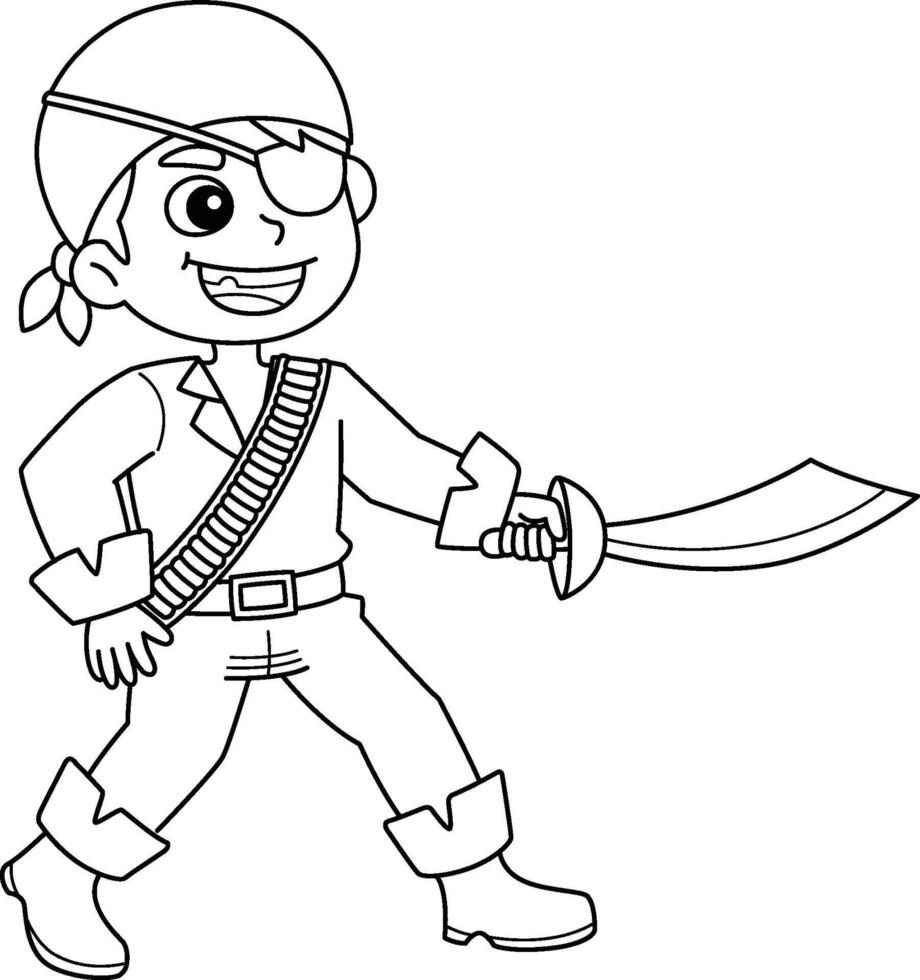 Pirates with a Sword Isolated Coloring Page vector