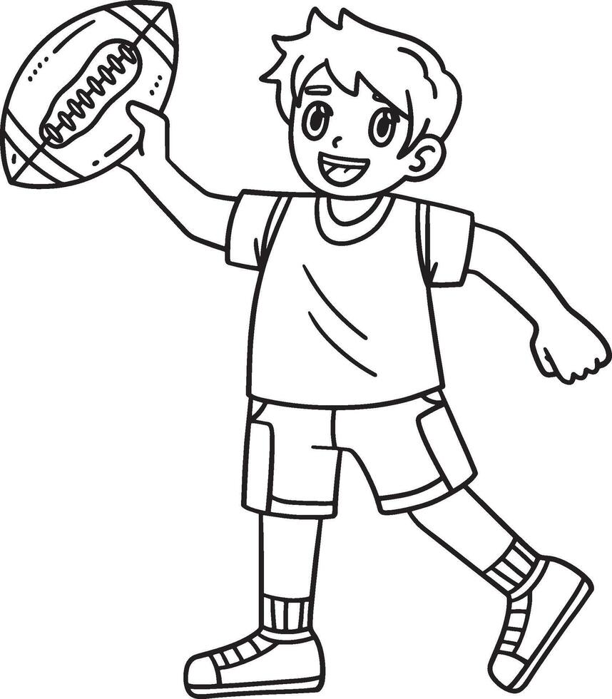 American Boy Playing Football Isolated Coloring vector