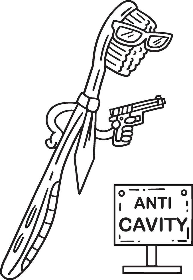 Dental Care Anti Cavity Isolated Coloring Page vector