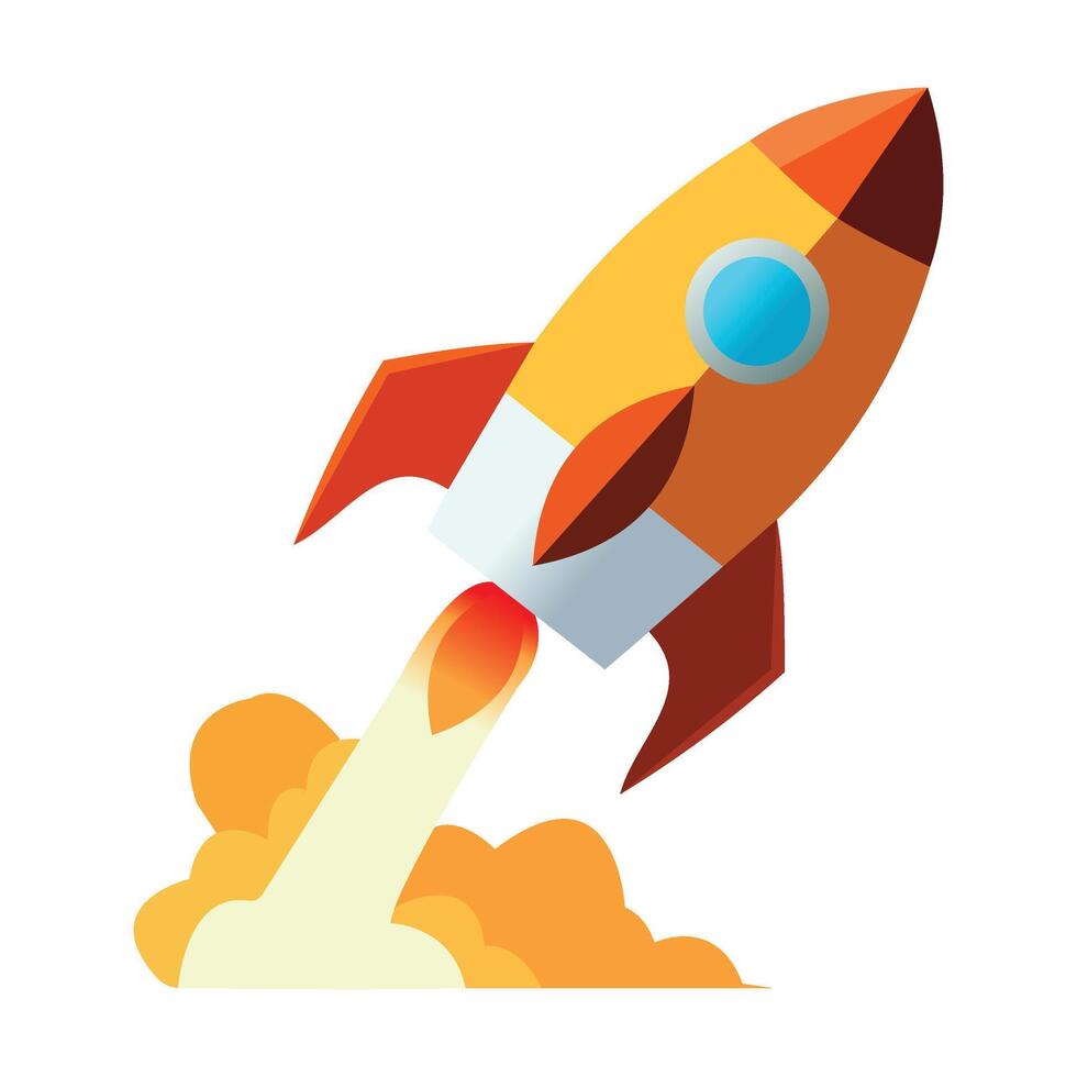 Colored Rocket Ship Icon In Flat Design vector