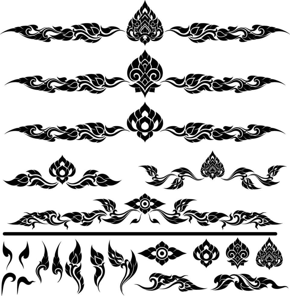 Thai art motif and other artistic components are included into the decorative silhouettes vector