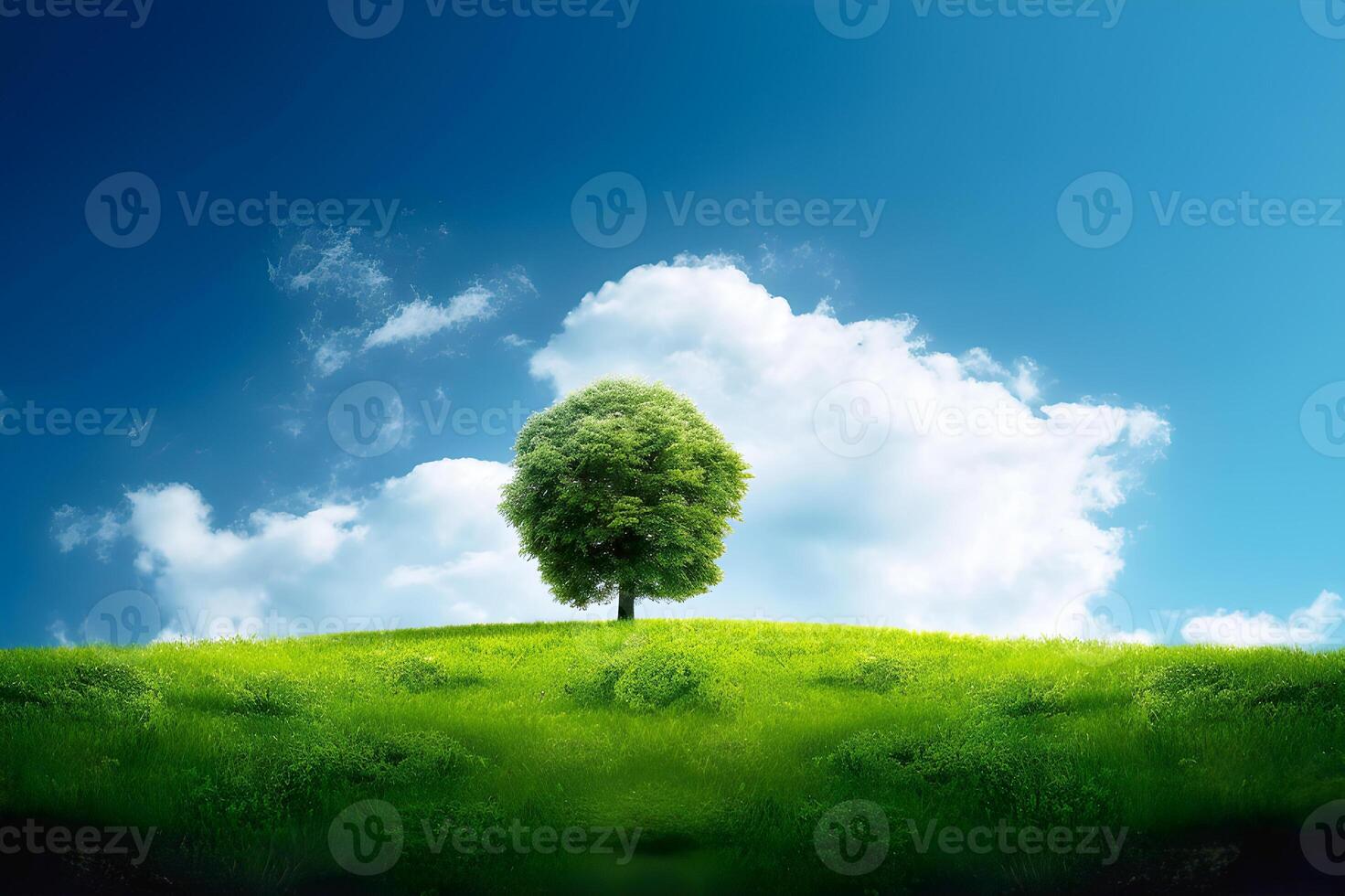 AI generated Green Planet - A View of Earth's Grass Hill Sky in Nature. created with Generative AI photo
