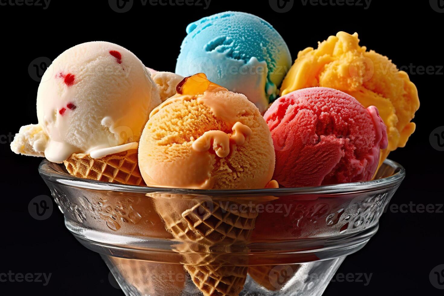 AI generated Irresistible Assortment of Flavorful Ice Cream Scoops in a Glass. created with Generative AI photo