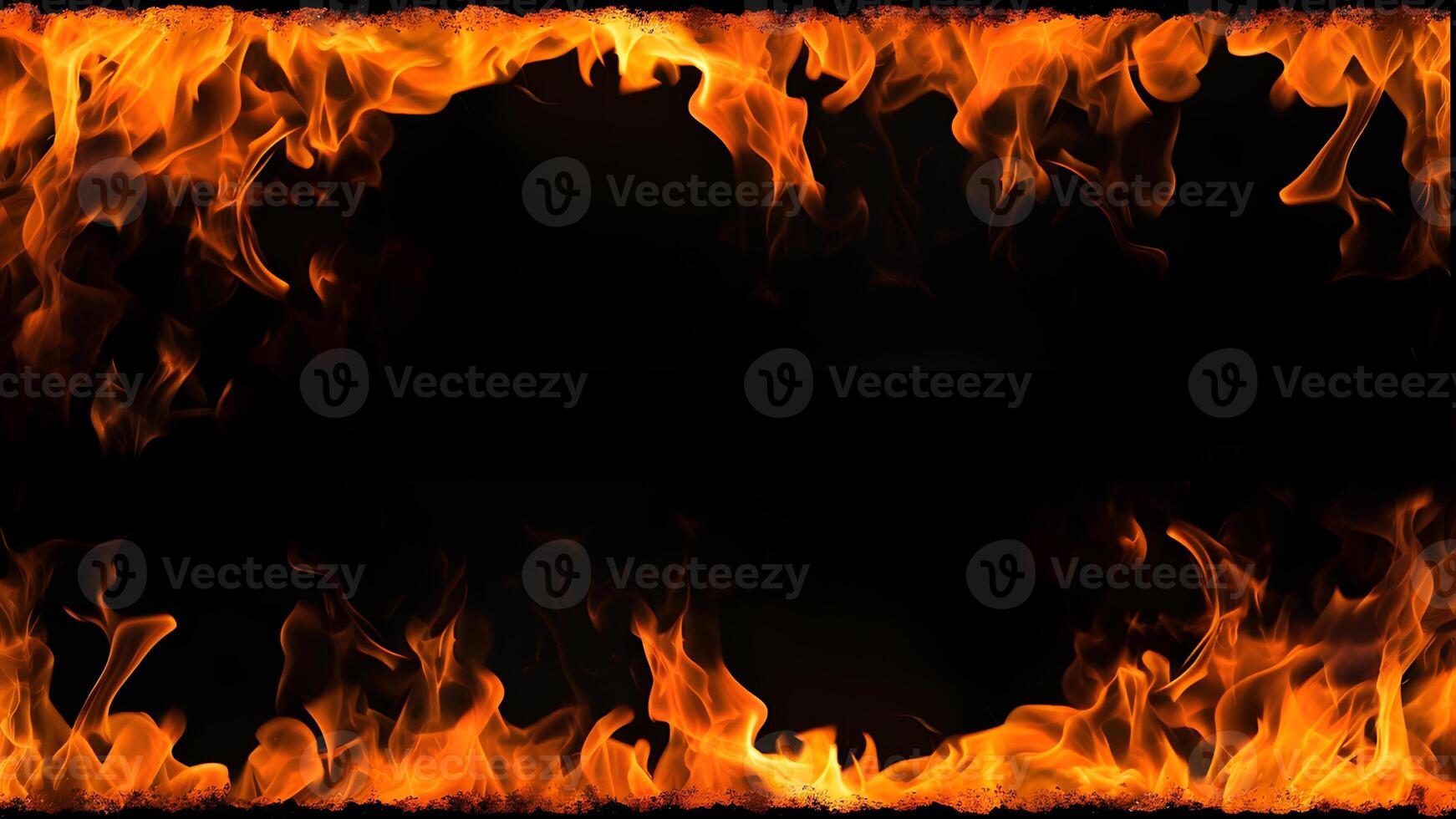 AI generated Fiery Flames on Isolated Black Background. created with Generative AI photo