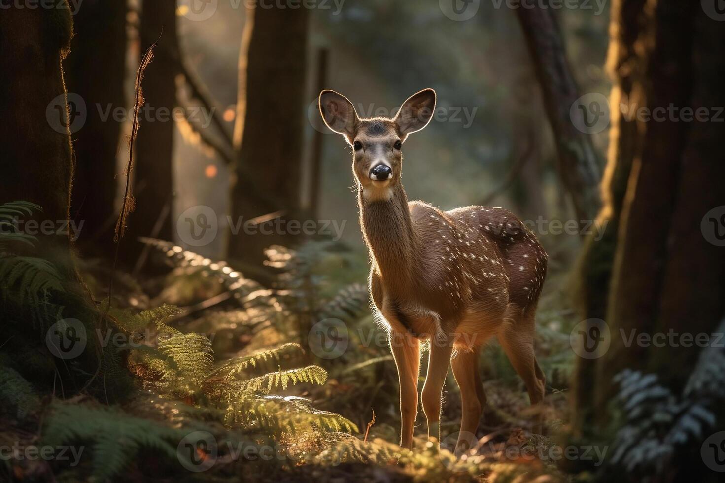 AI generated Elegant Deer in Twilight Forest. created with Generative AI photo