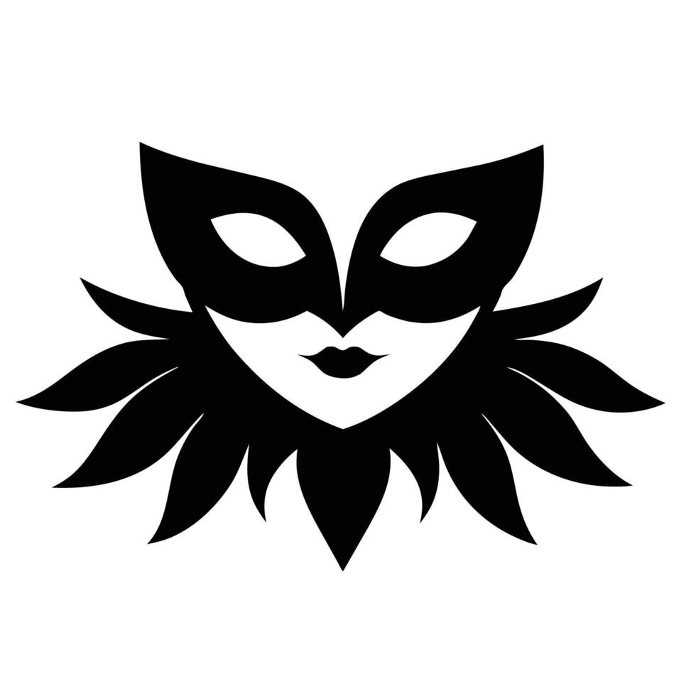 Carnival mask silhouette isolated on white background. Hand drawn vector art.