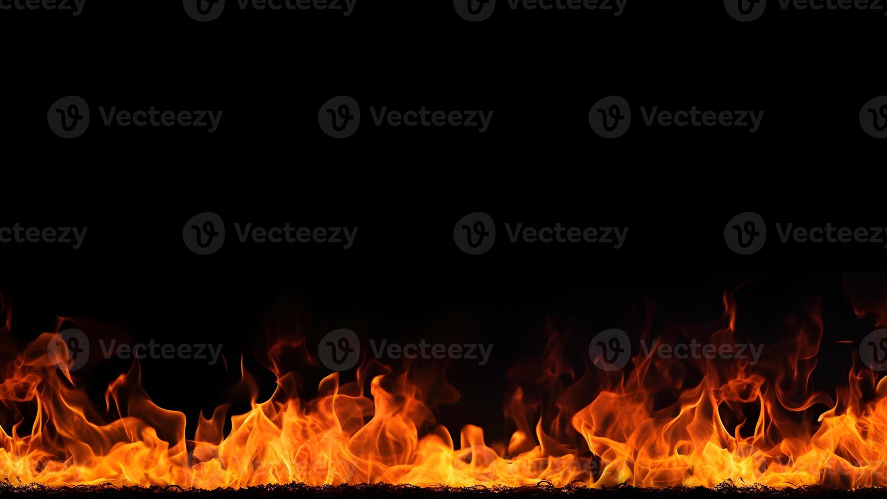 AI generated Fiery Flames on Isolated Black Background. created with Generative AI photo