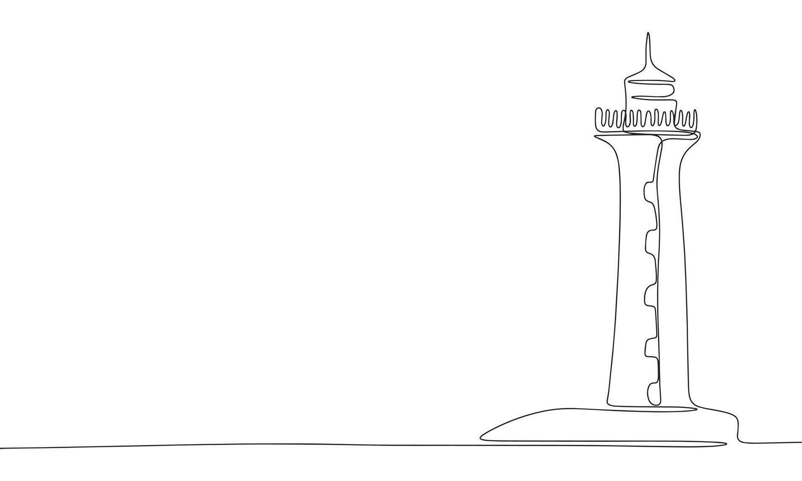 Lighthouse one line continuous line. Line art lighthouse outline banner in minimal style. Hand drawn vector art.