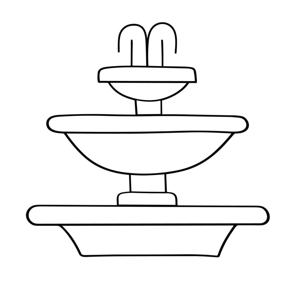 Outline fountain isolated on white background. Fountain in doodle style. Hand drawn vector art.