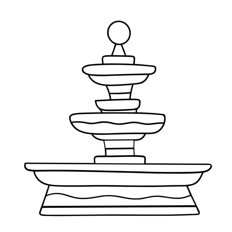 Outline fountain isolated on white background. Fountain in doodle style. Hand drawn vector art.