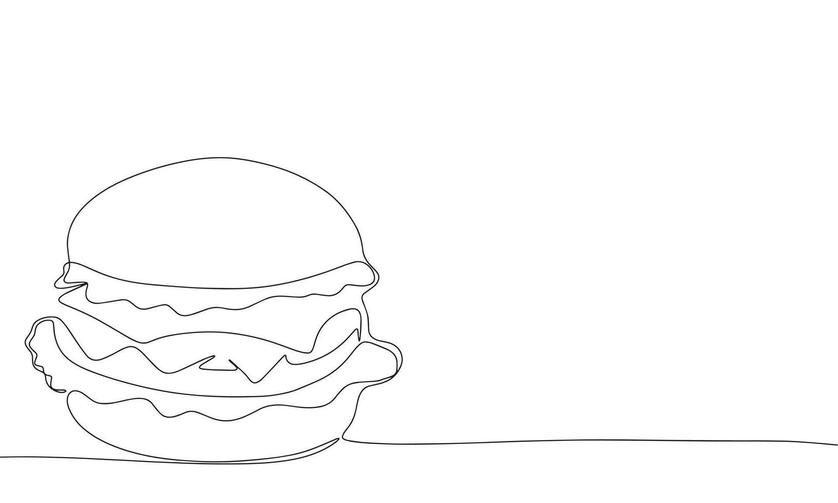 hamburguesa uno línea continuo línea. línea Arte hamburguesa con queso contorno bandera en mínimo estilo. mano dibujado vector Arte.