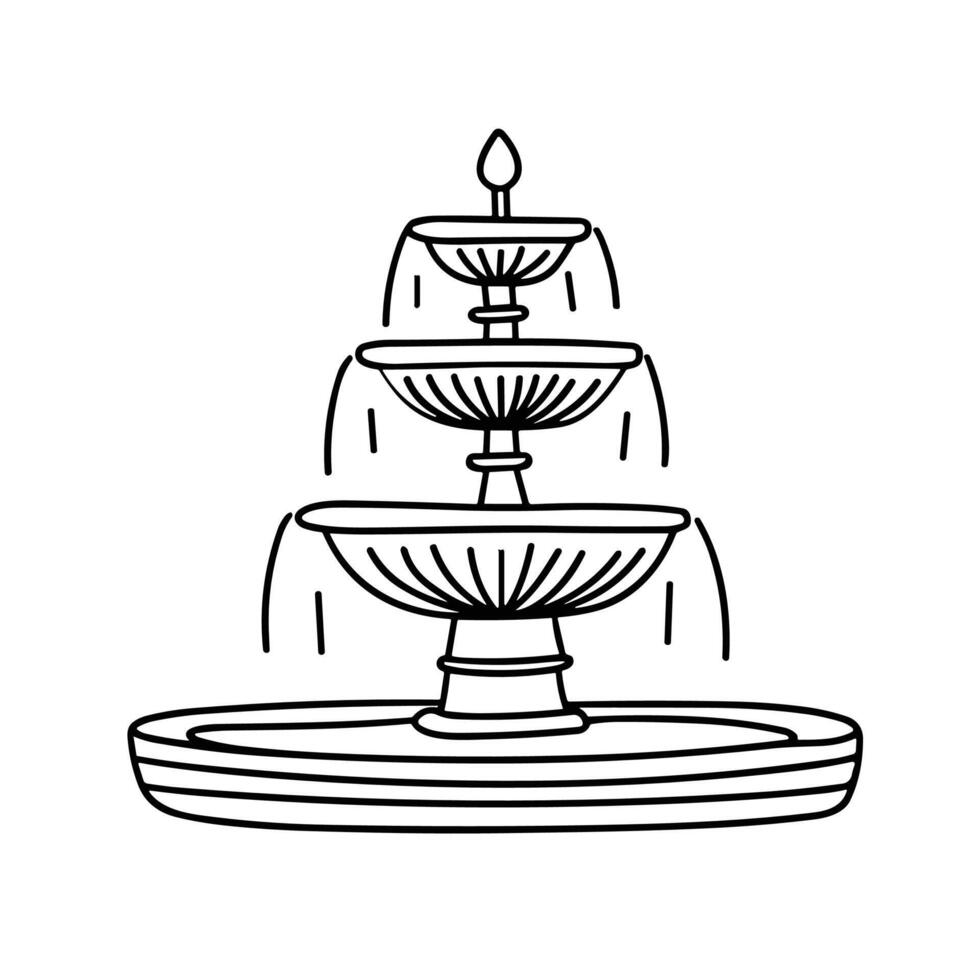 Outline Fountain in doodle style isolated on white background. Hand drawn vector art