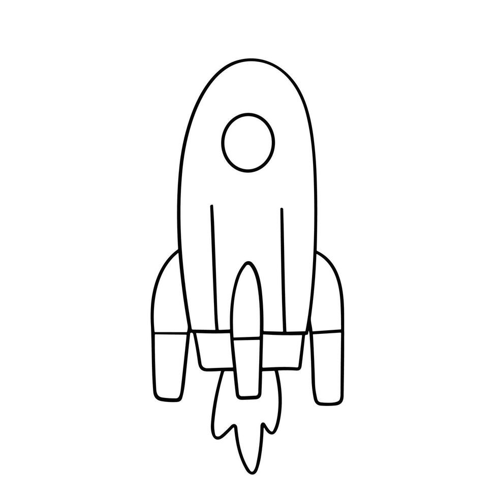 Rocket in doodle style. Outline rocket isolated on white background. Hand drawn vector art.