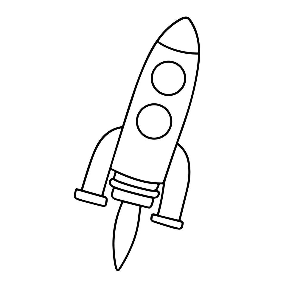 Outline Rocket in doodle style isolated on white background. Hand drawn vector art