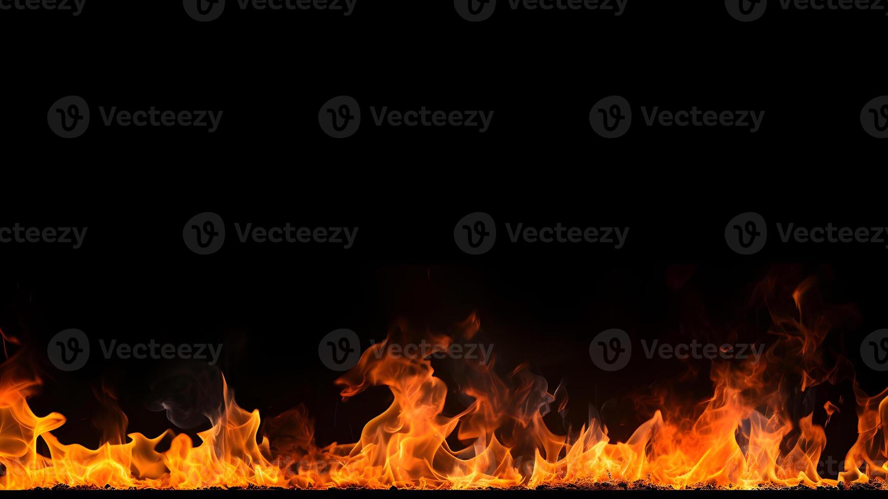 AI generated Fiery Flames on Isolated Black Background. created with Generative AI photo