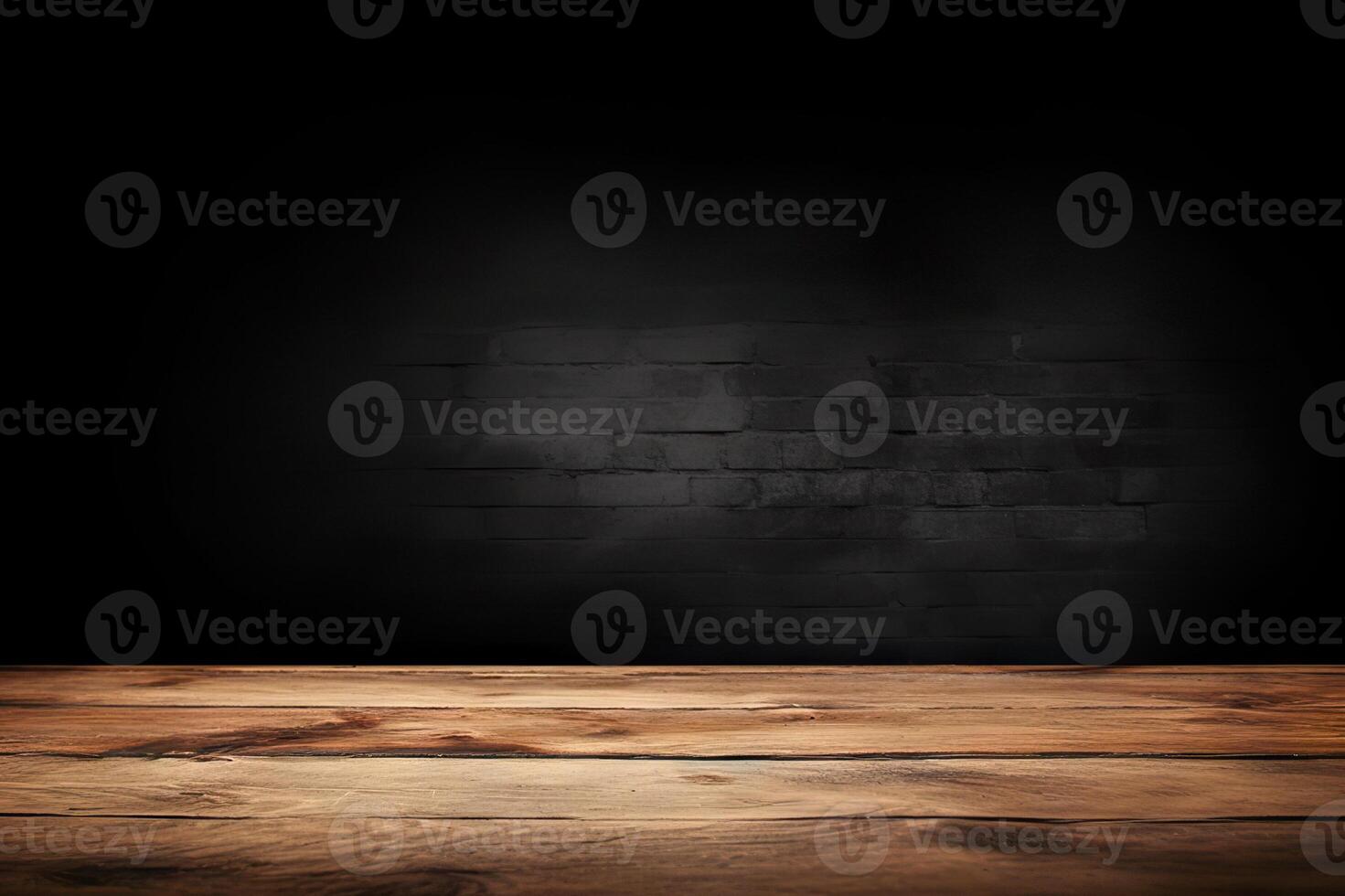 AI generated Empty Wooden Table on Textured Wall Background with Selective Focus. created with Generative AI photo