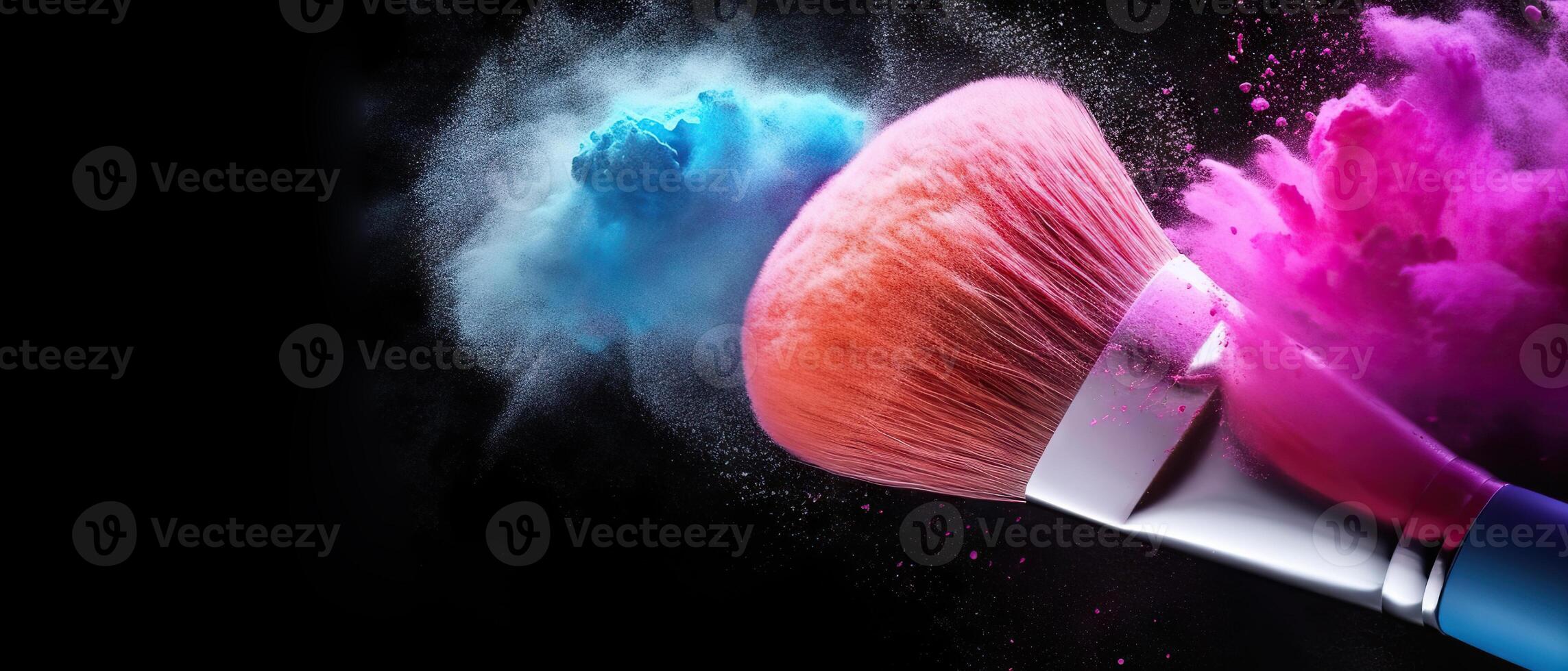 AI generated Colorful makeup cloud created by pink and blue powder brushes on white background.. created with Generative AI photo