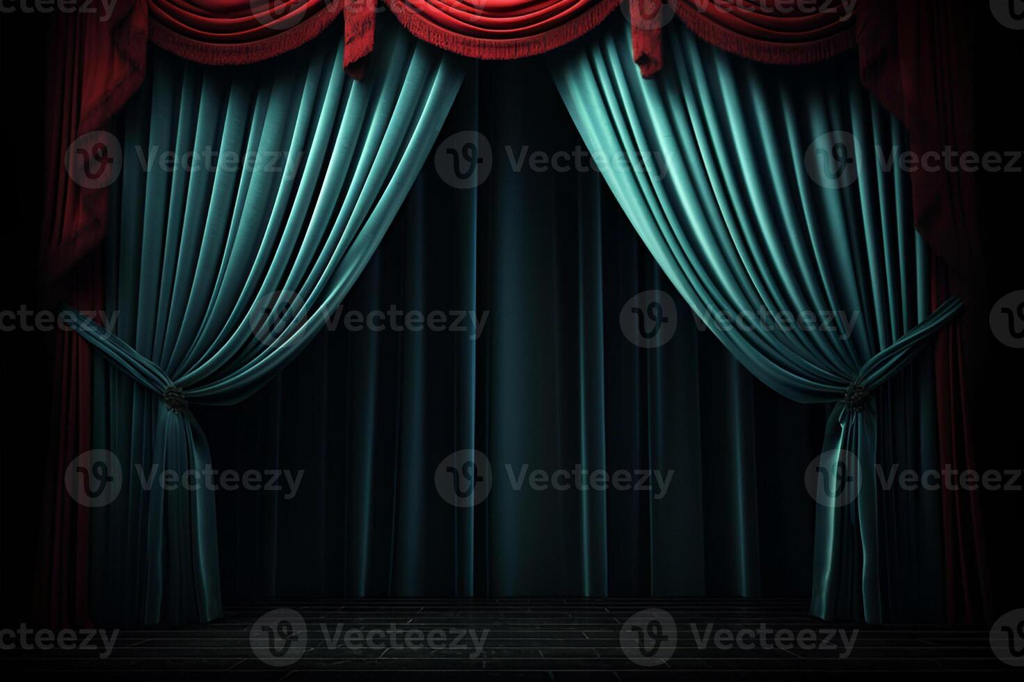 AI generated Grand Entrance Red and blue Stage Curtain with Archway. created with Generative AI photo