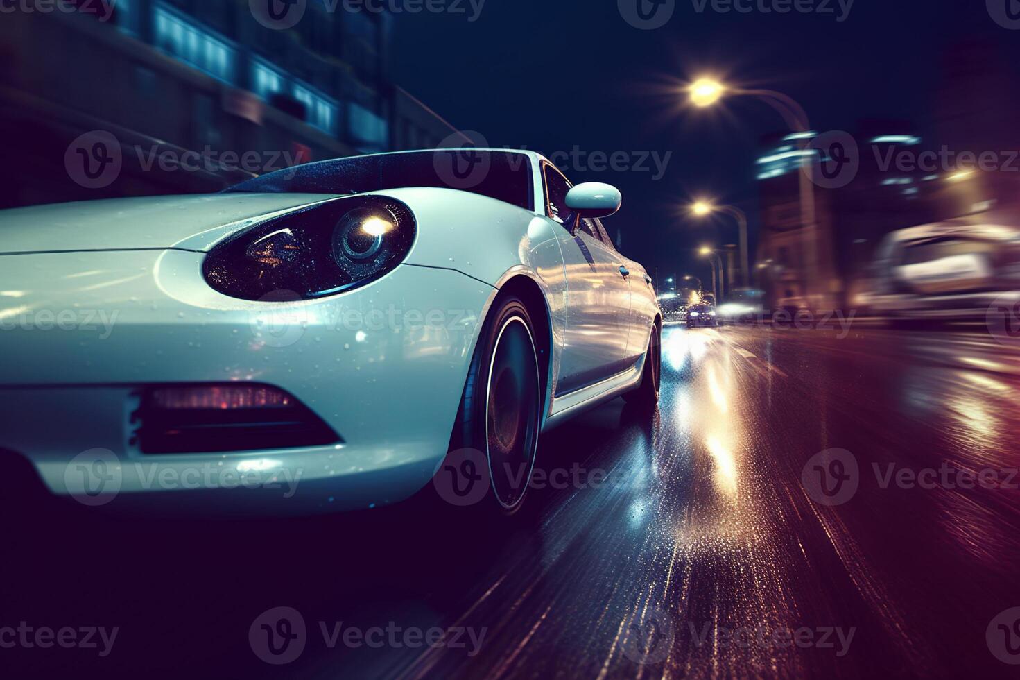 AI generated Cruising Through the City Car at Night. created with Generative AI photo