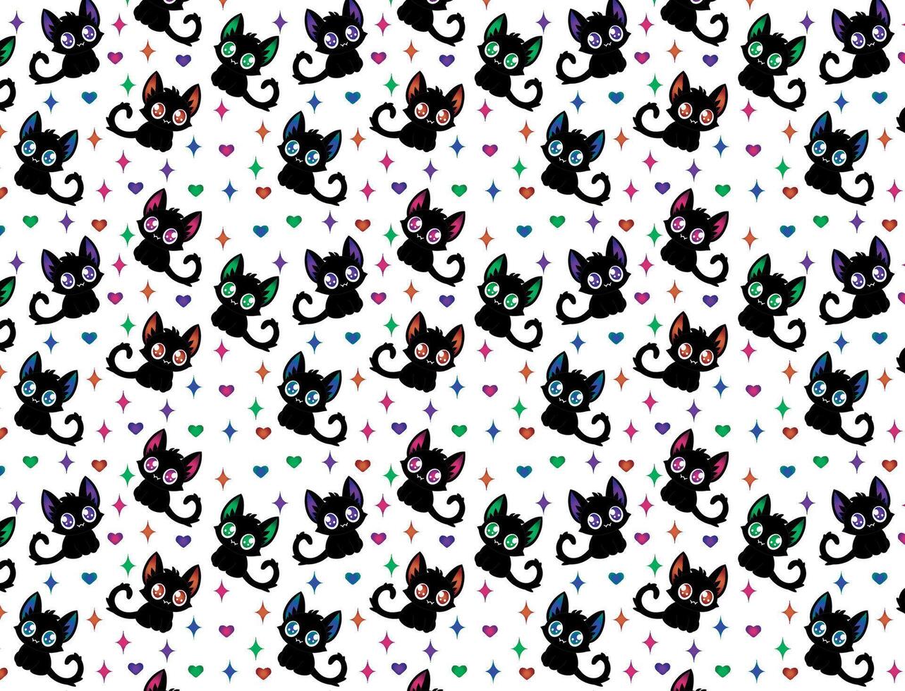 Cute gothic black cat illustration, vector pattern for woven backgrounds, wallpapers, papers