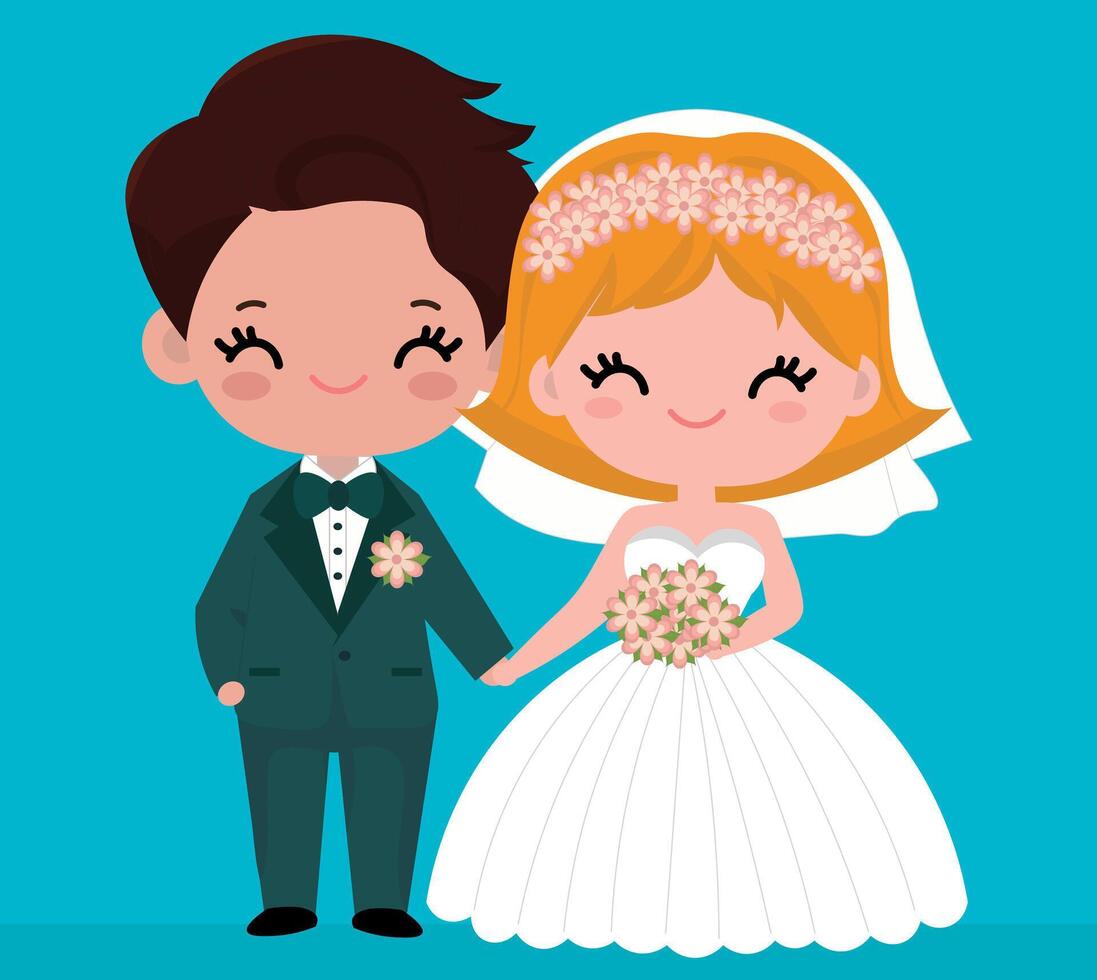 CUTE WEDDING COUPLE VECTOR BACKGROUND ILLUSTRATION