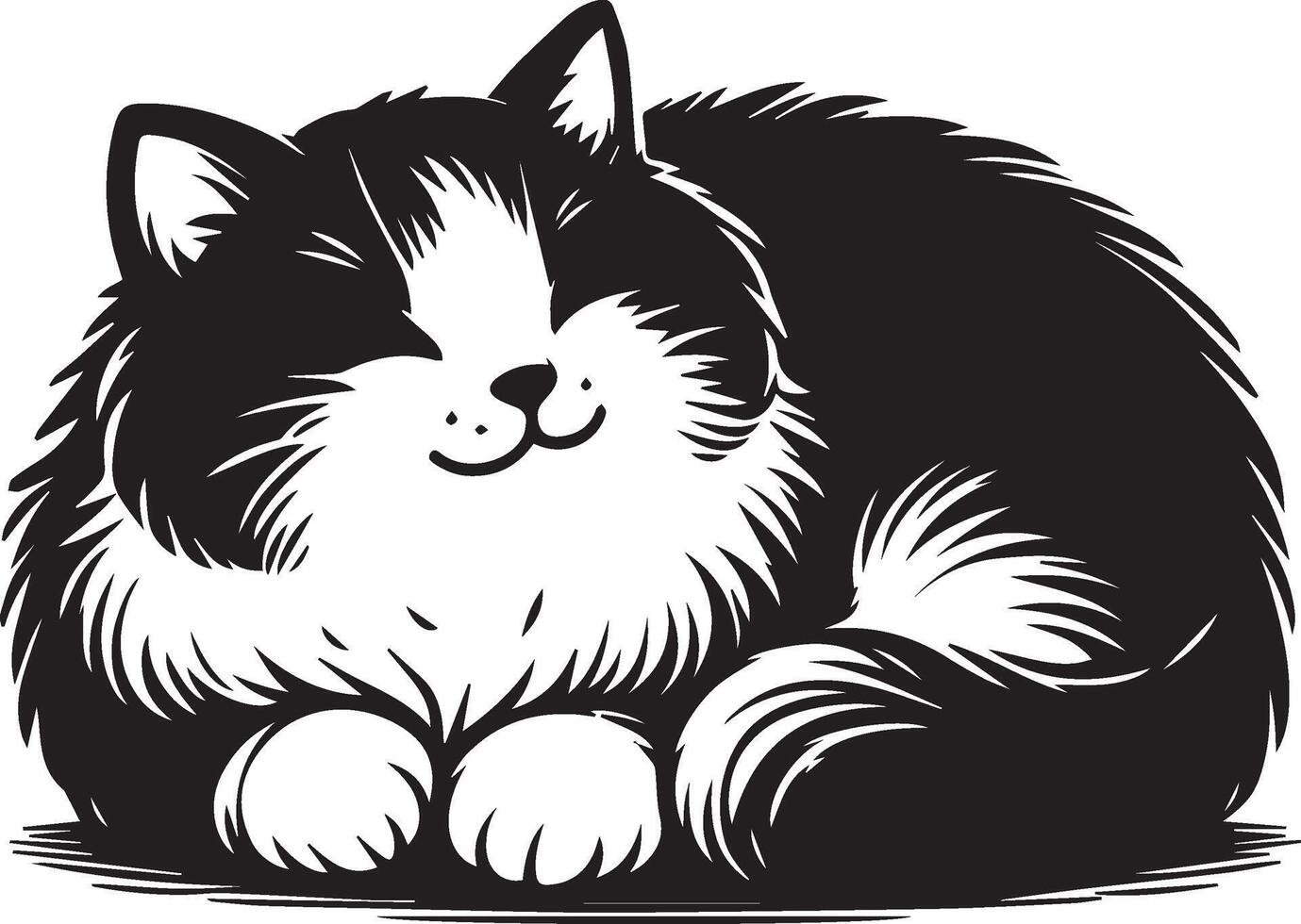 Cat simple black and white illustration vector