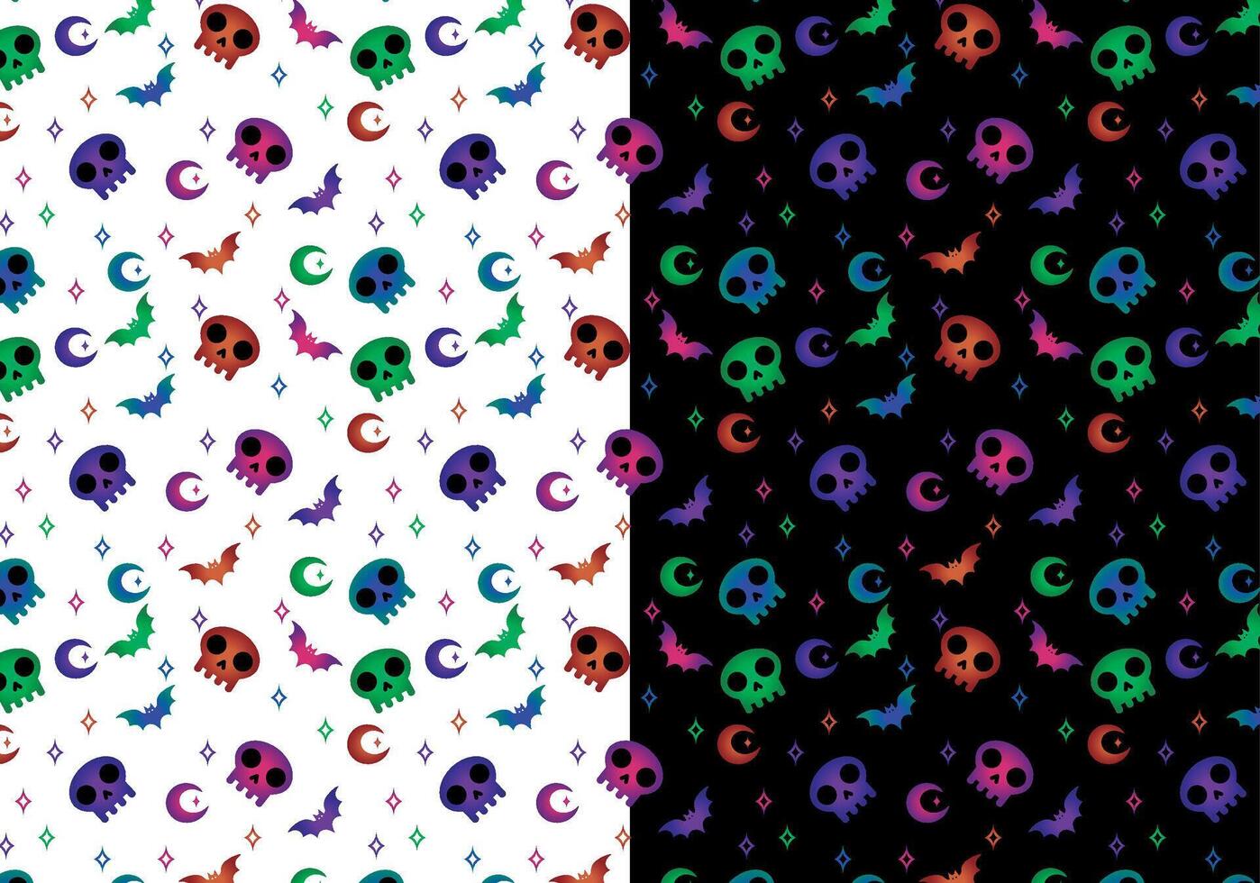 Colorful skulls, pattern, with moon and bat, for woven backgrounds, gothic pattern vector