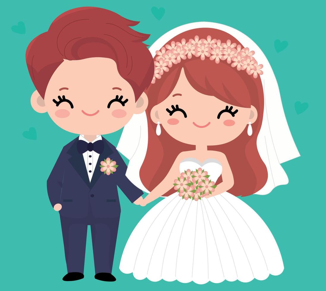 CUTE WEDDING COUPLE VECTOR BACKGROUND ILLUSTRATION