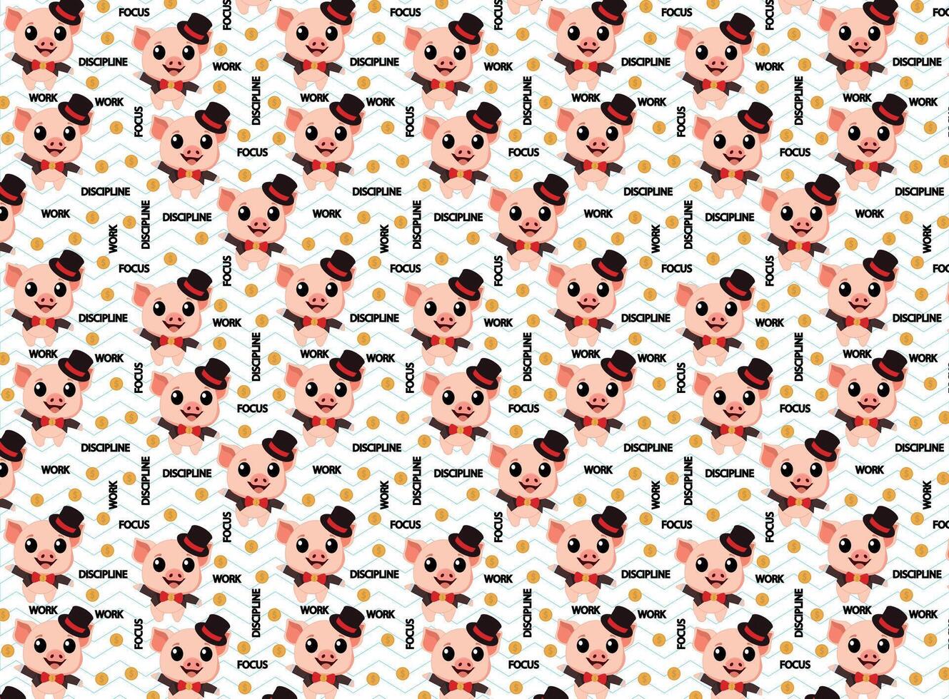 Pig with coins vector illustration, pattern for backgrounds, textures