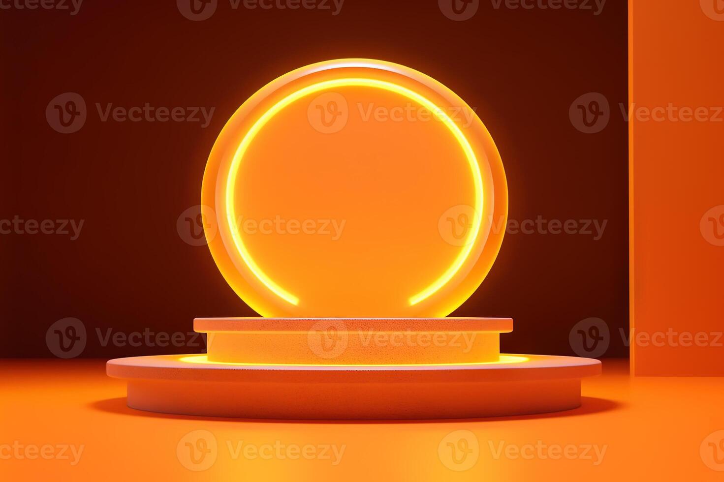 AI generated Minimalist Orange Podium and Abstract Geometric Background for Halloween Event, 3D Rendering. created with Generative AI photo